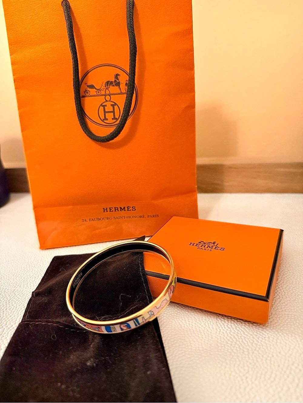 Hermès Animapolis Wide Enamel Bangle Gold & Multicolor